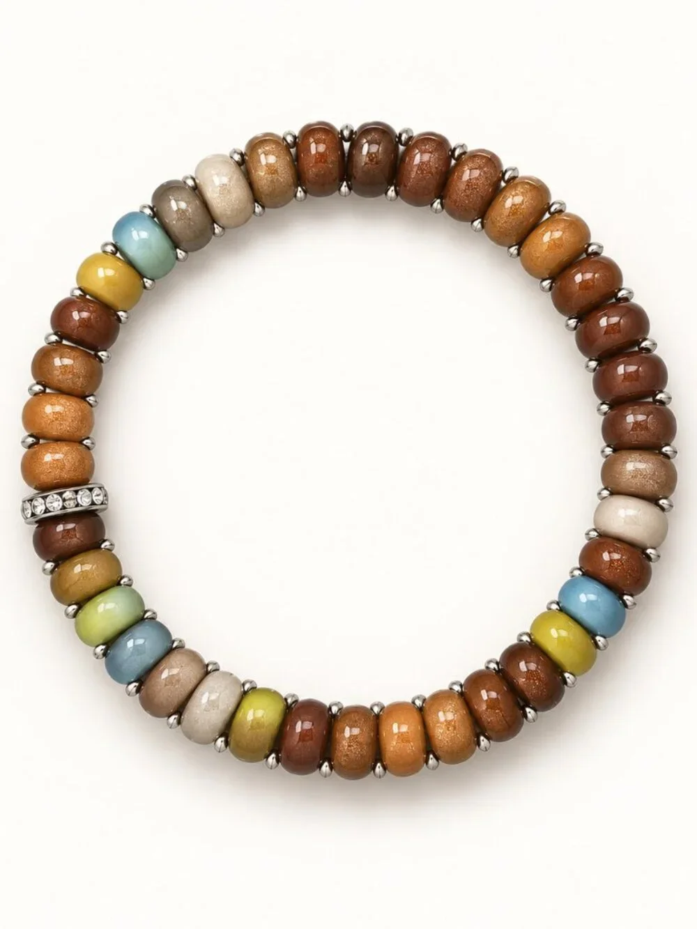 New Brown Multicolor Beaded Elastic Hair Tie